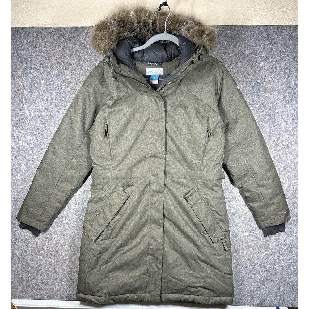 Columbia Juniper Ridge Down Parka Womens L Olive Omni Heat Infinity Faux Fur